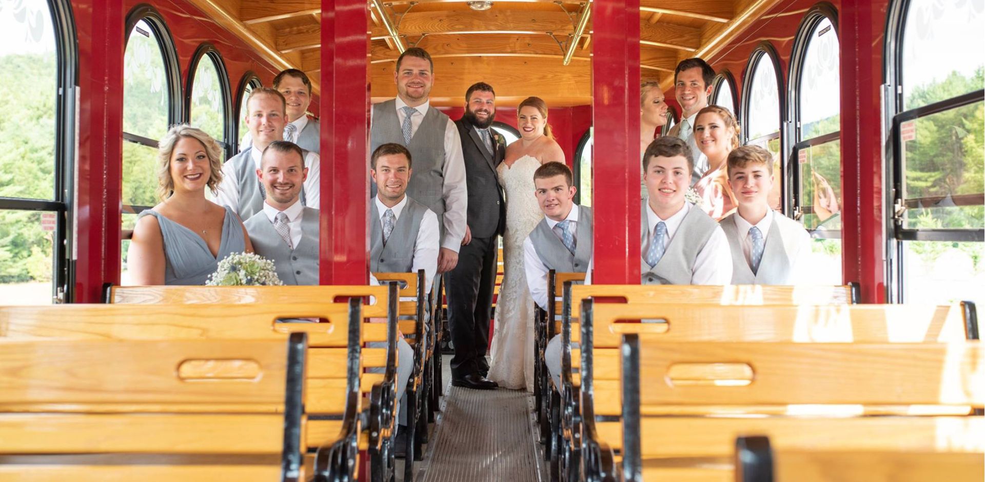 wedding party in trolley