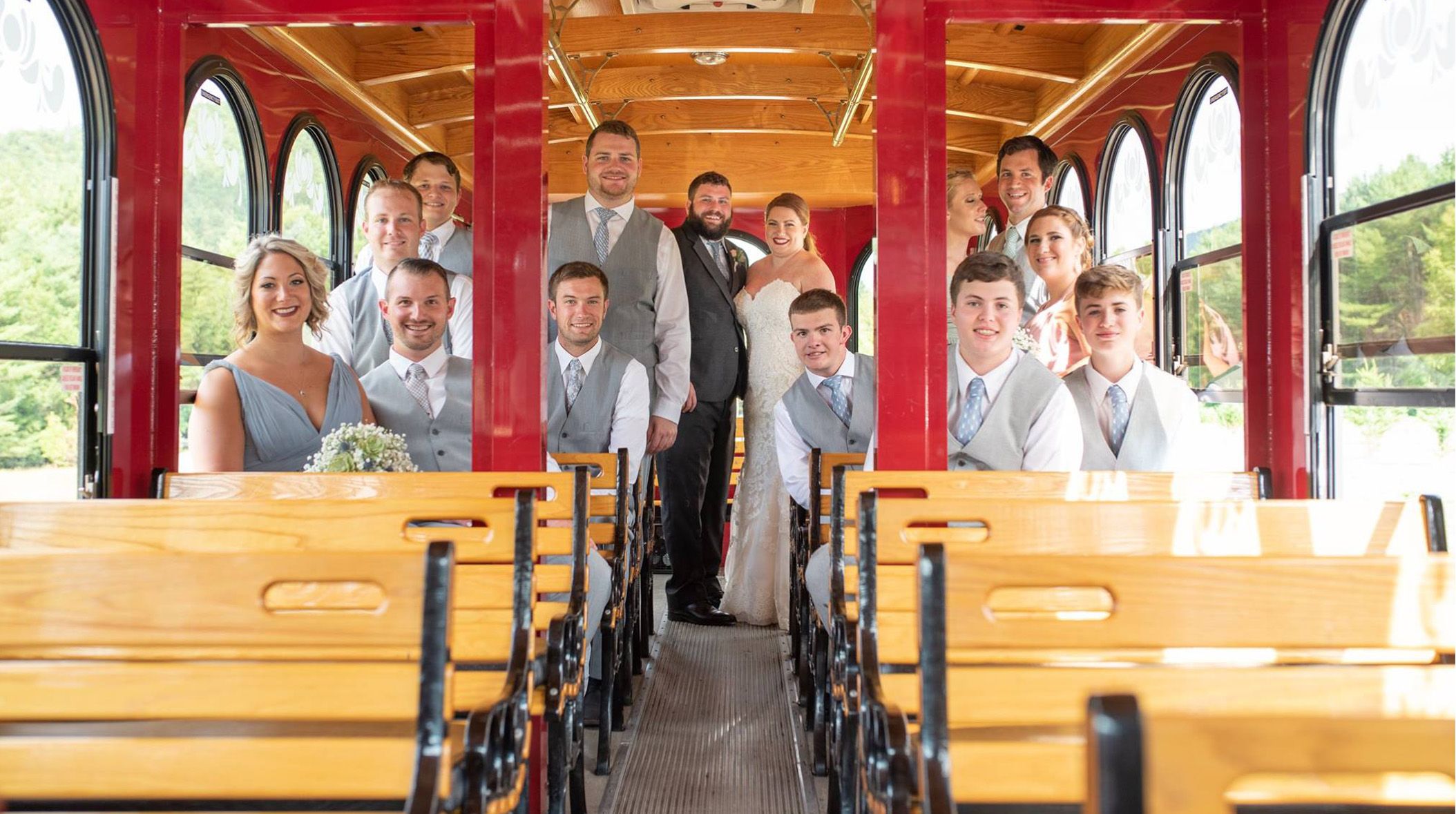 wedding party in trolley