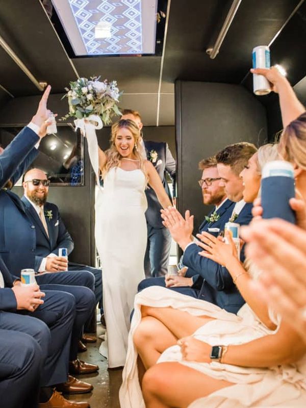 wedding party on bus